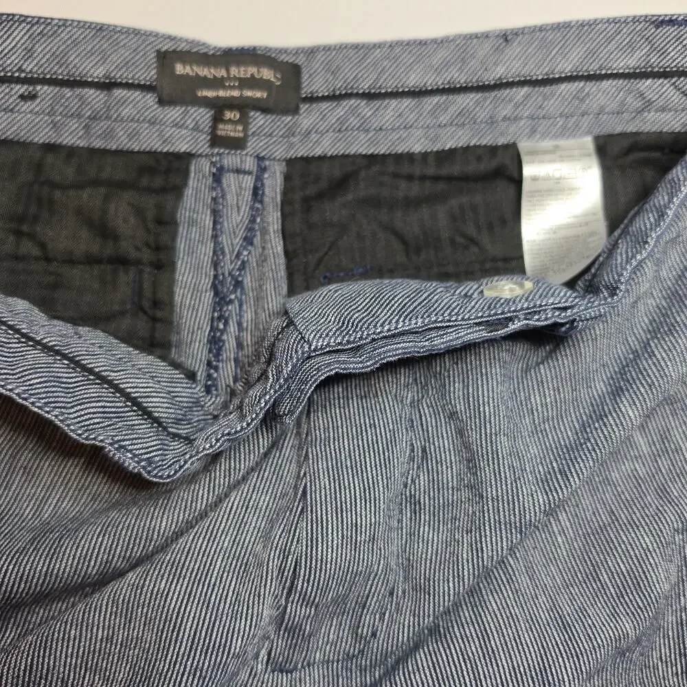 Banana Republic Mens Shorts 30 Linen Cotton Blend Striped Gray Blue Summer Beach